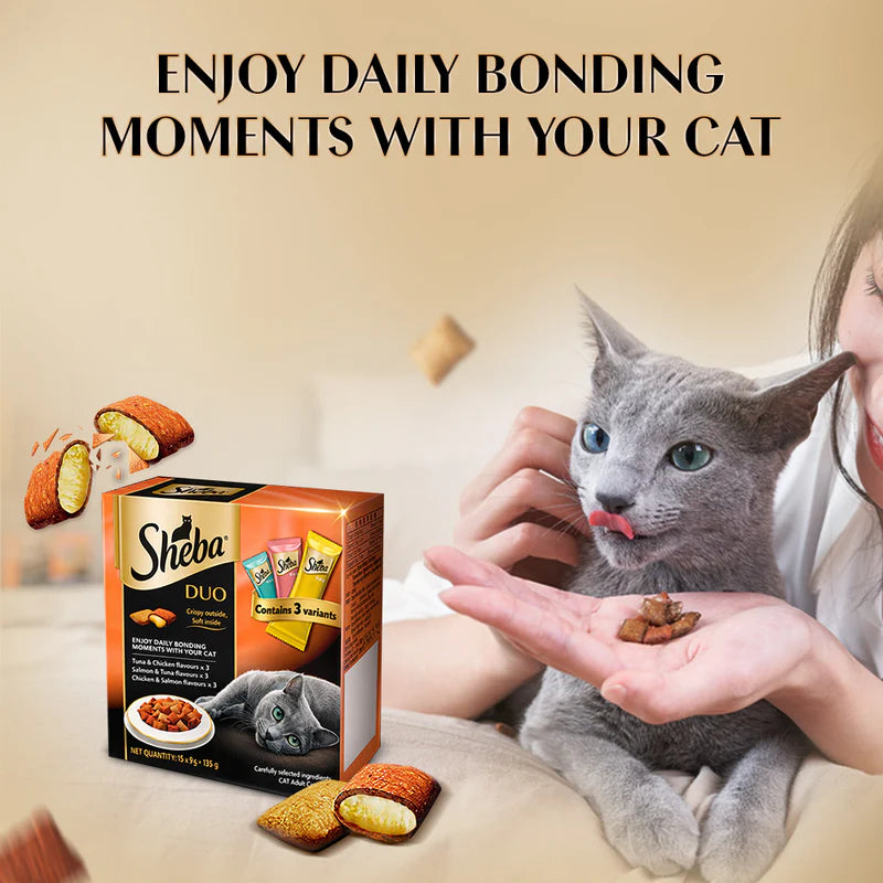 Sheba Duo Crispy & Creamy Cat Treats | Tuna & Chicken, Salmon & Tuna, Chicken & Salmon | 9 x 15g (135g)