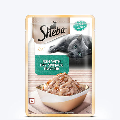 Sheba Fish with Dry Skipjack Flakes Wet Cat Food for Adult Cats | 35g Pouch
