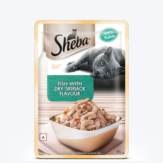 Sheba Fish with Dry Skipjack Flakes Wet Cat Food for Adult Cats | 35g Pouch