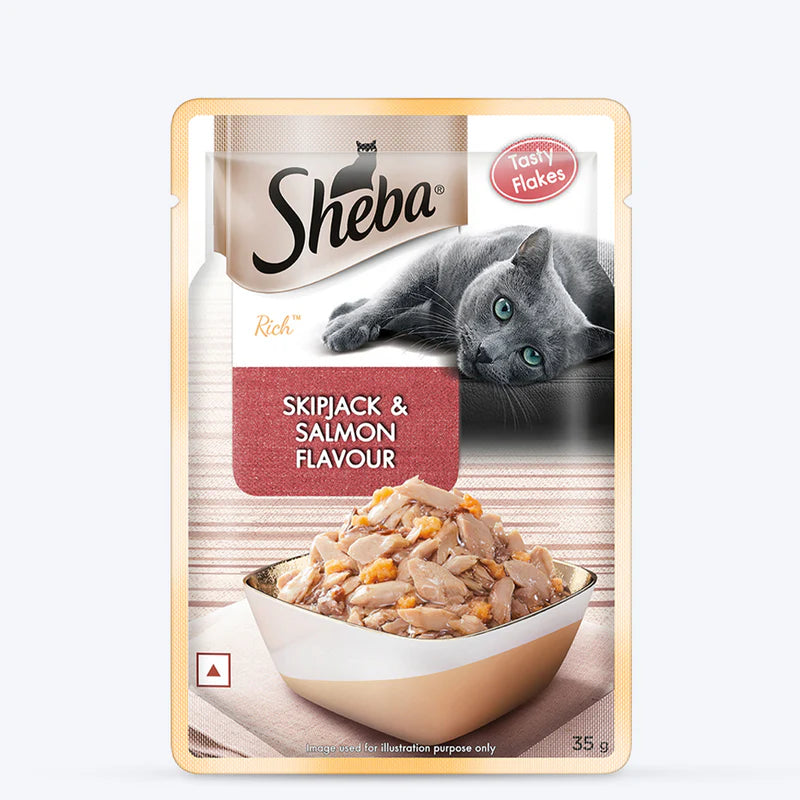 Sheba Skipjack & Salmon Flavour Wet Cat Food for Adult Cats | 35g Pouch