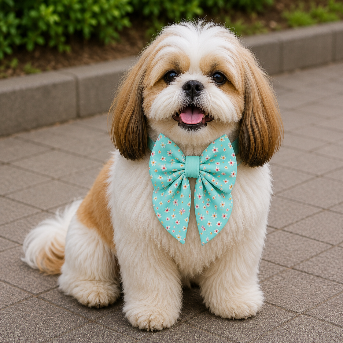  Sky Blue Floral Dog Bow Collar