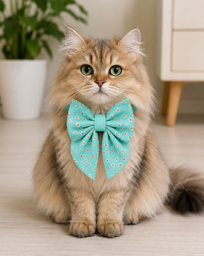  Sky Blue Floral Dog Bow Collar