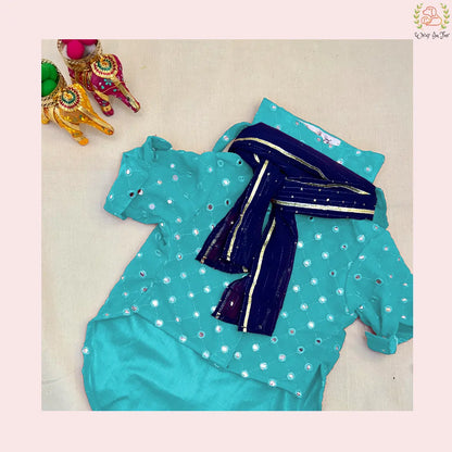 Sky Blue Mirror Work Dog Kurta with Navy Dupatta - Indian Dog Ethnic Wear