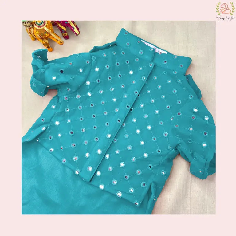 Sky Blue Mirror Work Dog Kurta with Navy Dupatta - Indian Dog Ethnic Wear