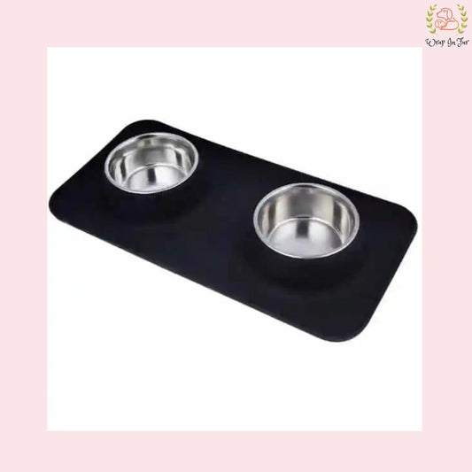 Small Rectangle Silicone Double Dinner with Stainless Steel Food Bowl (320ml)