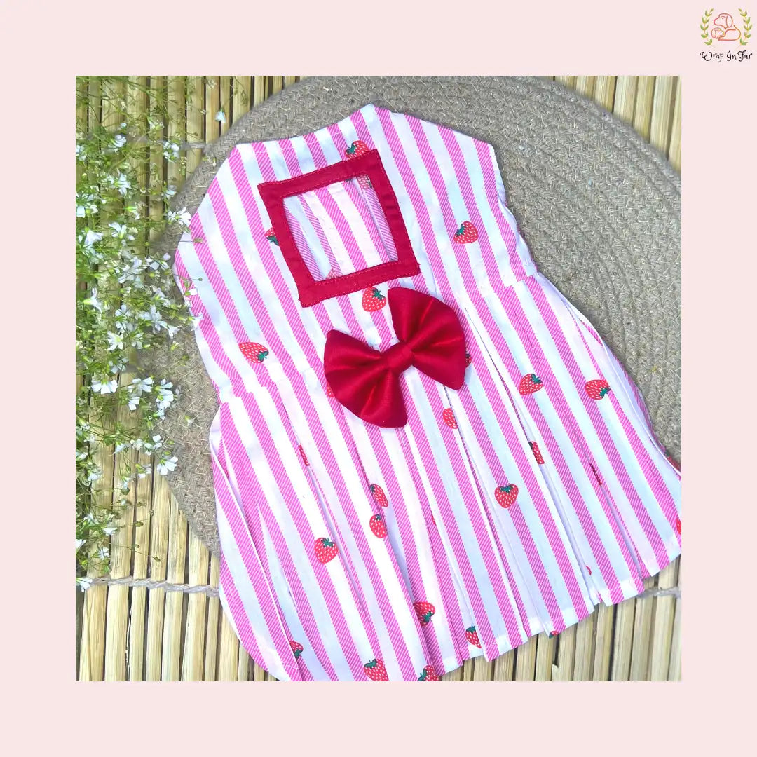 pink strawberry dog frock with bow online