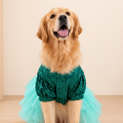 Teal Big Bow Dog Frock