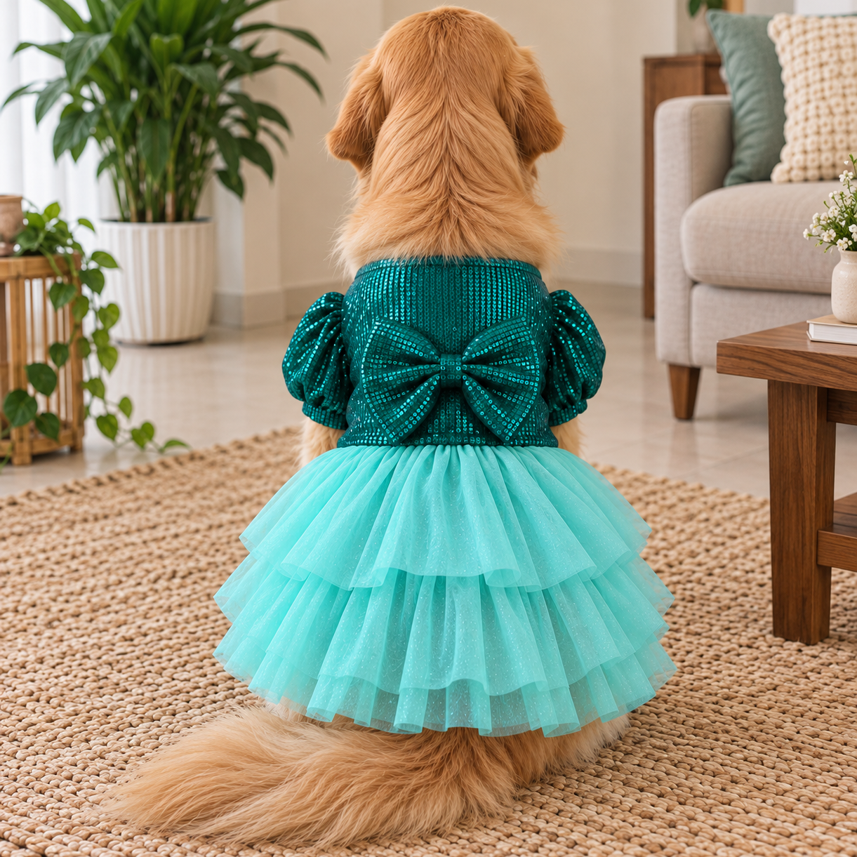 Teal Big Bow Dog Frock