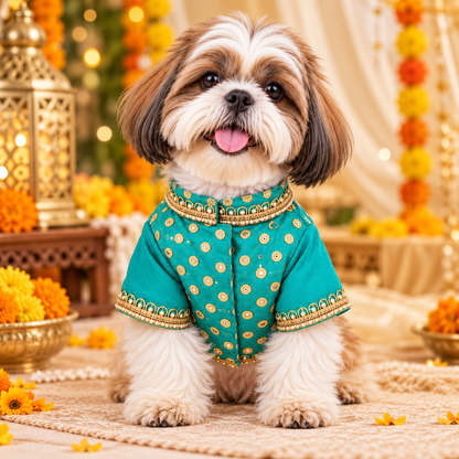 Teal Gold Dog Kurta