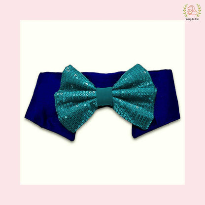 Teal Sequin Dog Bow Set - Sparkly Christmas Dog Accessory