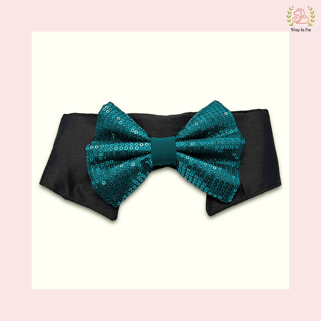 Teal Sequin Dog Bow Set - Sparkly Christmas Dog Accessory