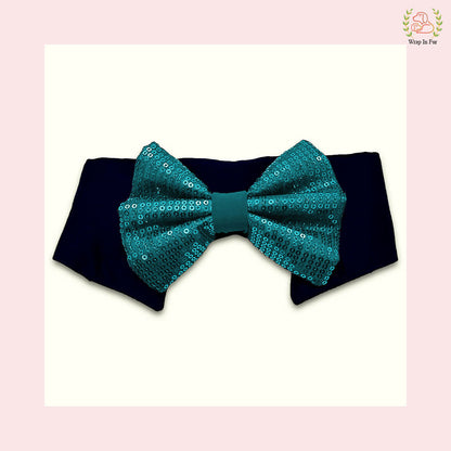 Teal Sequin Dog Bow Set - Sparkly Christmas Dog Accessory