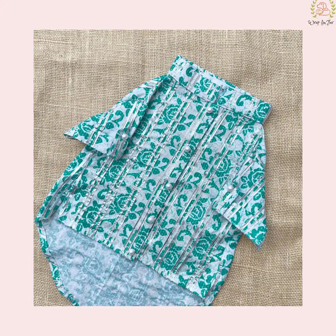 Teal & White Floral Dog Kurta - Traditional Indian Dog Ethnic Wear