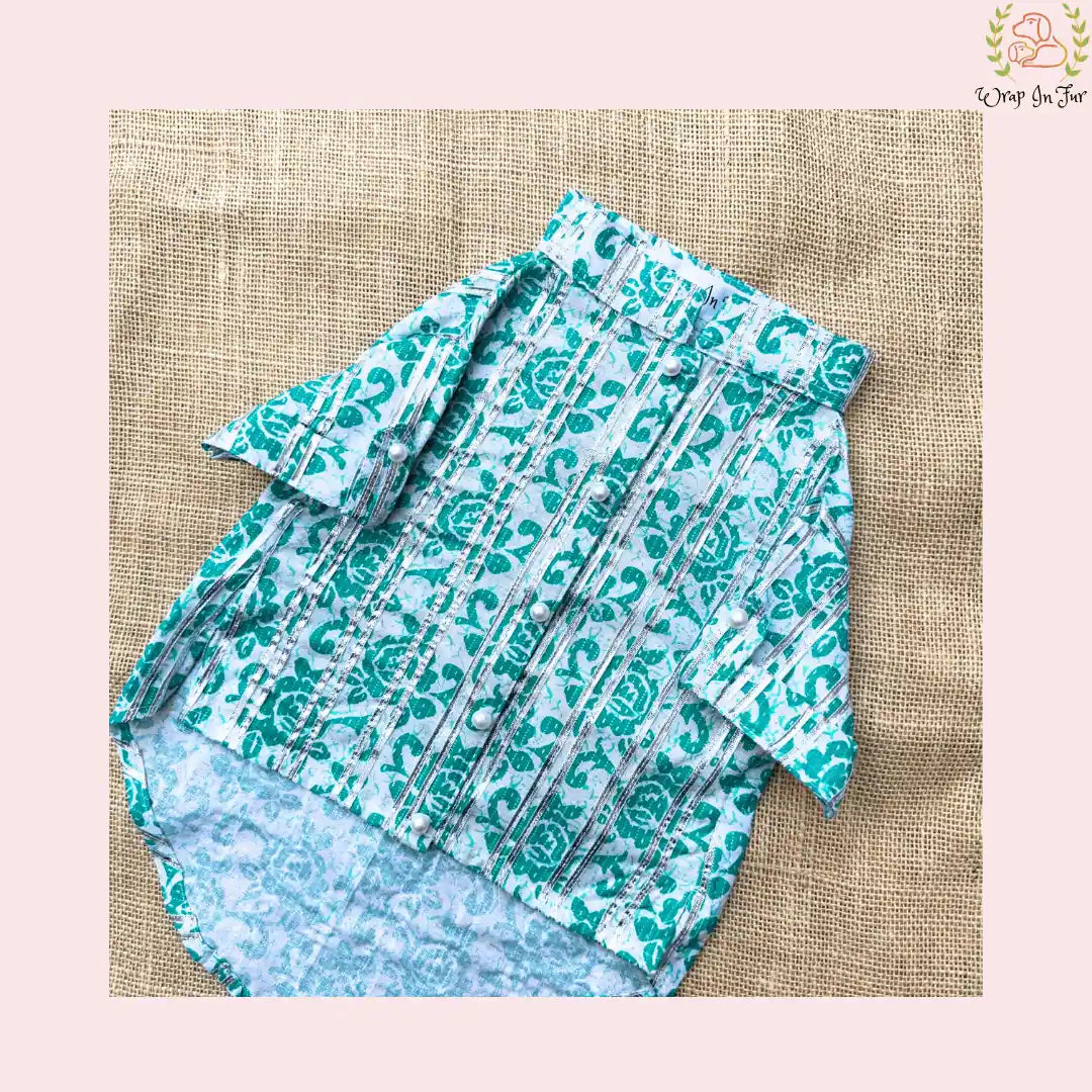 Teal & White Floral Dog Kurta - Traditional Indian Dog Ethnic Wear