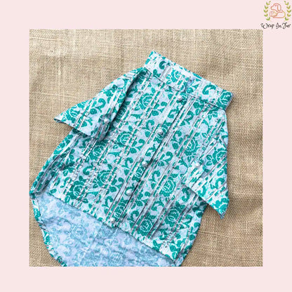Teal & White Floral Dog Kurta - Traditional Indian Dog Ethnic Wear