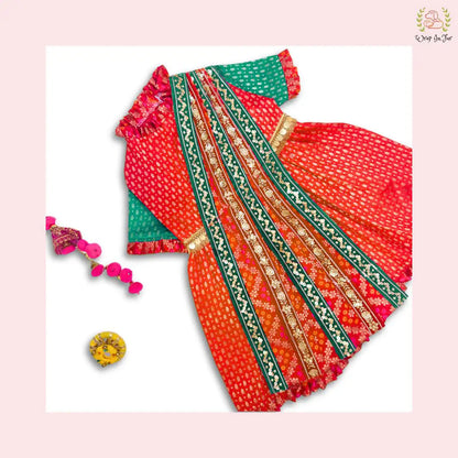 Traditional Dog Bridal Dress - Red Brocade Saree Style Gown