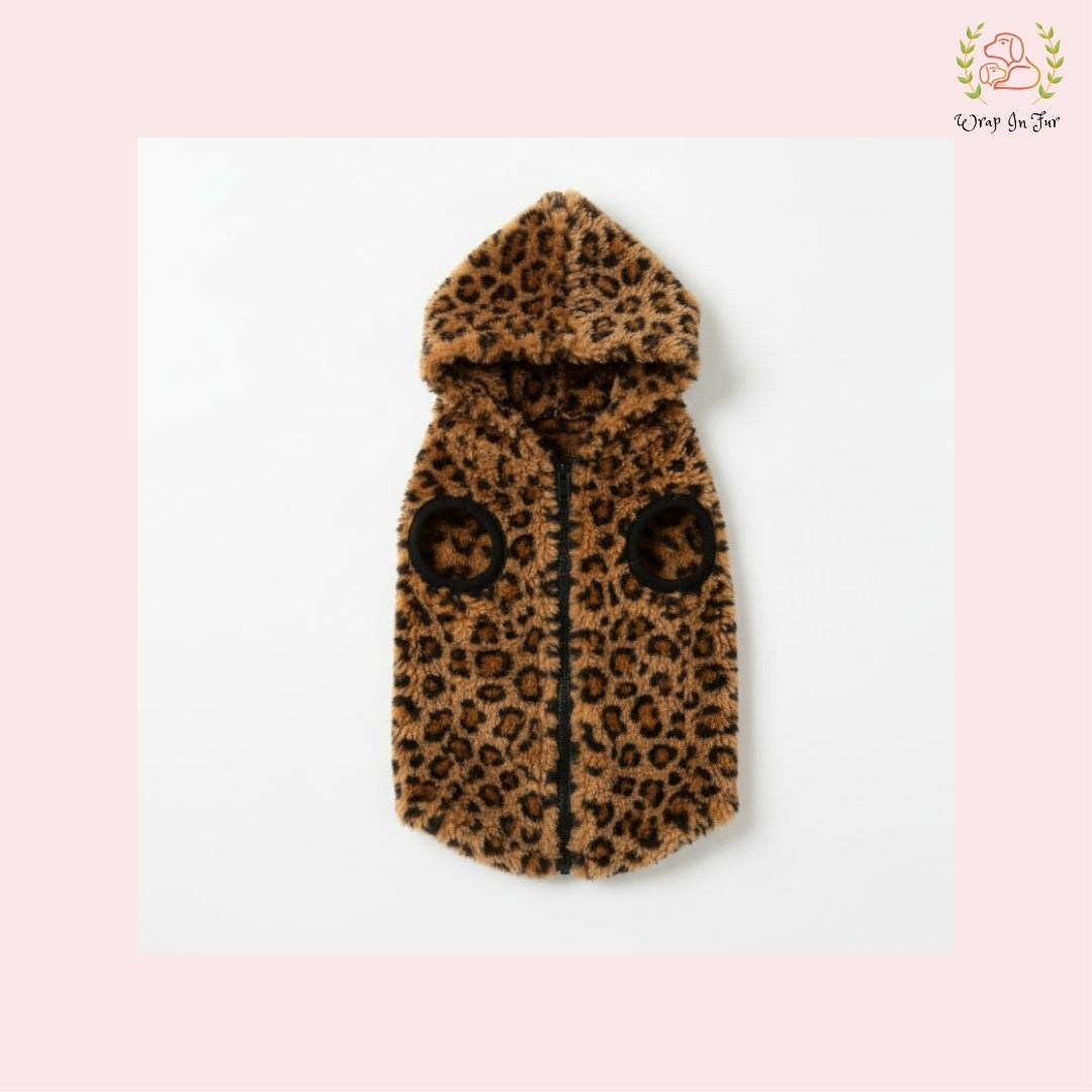 Trendy Leopard Fur Dog Hoodie Jacket – Cute Winter Clothes for Dogs