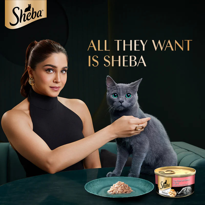 Sheba Deluxe Tuna Flakes & Salmon in Gravy Wet Cat Food for Adult Cats | Premium 85g Can