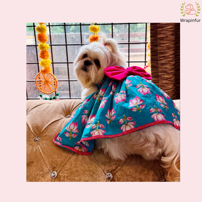 Turquoise Blue Lotus Dog Frock Dress - Traditional Dog Wedding Outfit