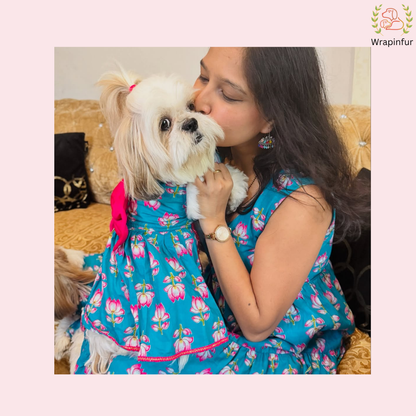 Turquoise Blue Lotus Dog Frock Dress - Traditional Dog Wedding Outfit