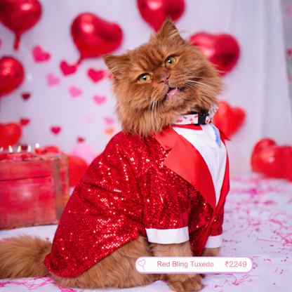 Vibrant Red Sequin Dog Tuxedo Jacket - Festive Formal Suit