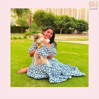 Blue Bloom Twinning Set ( Dog Frock along with Human Dress )