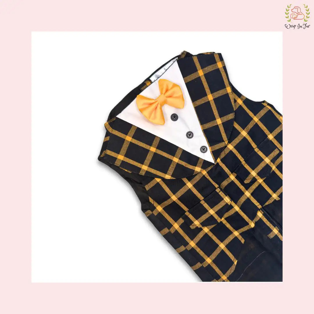 Vibrant Bumble Plaid Dog Tuxedo Vest - Festive Formal Suit