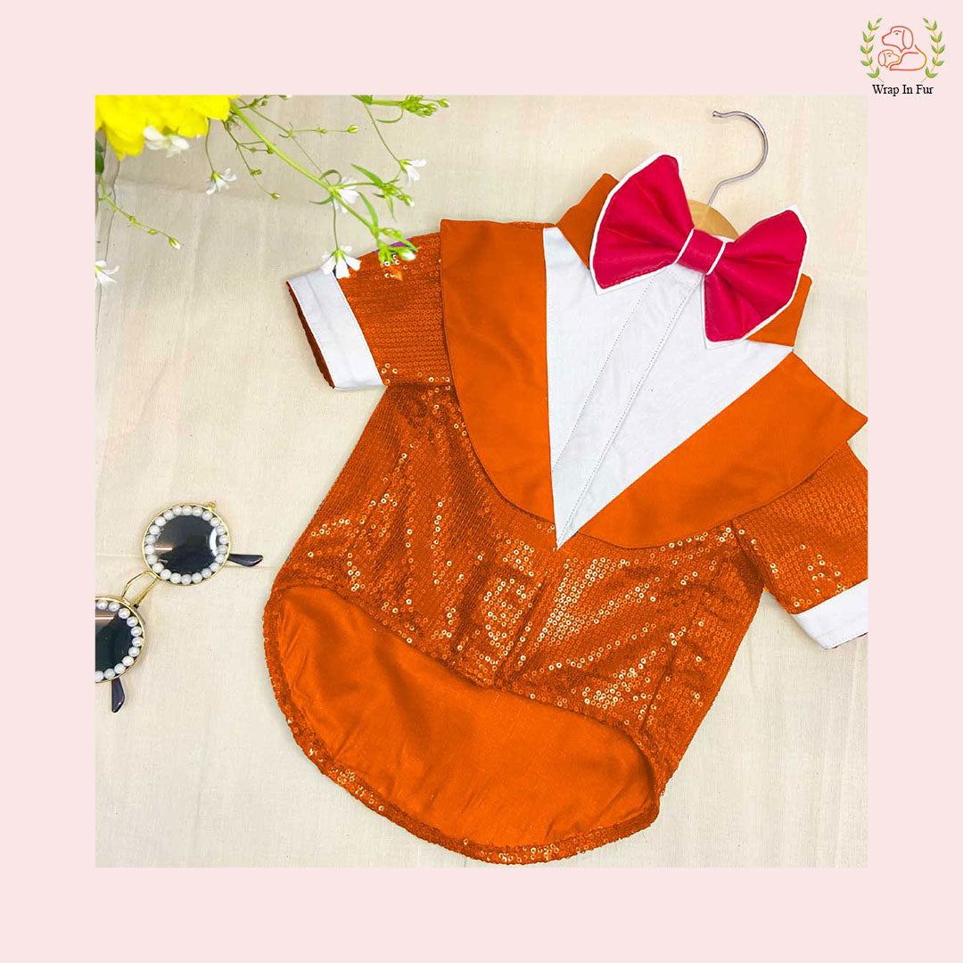 Vibrant Orange Sequin Dog Tuxedo Jacket - Glamorous Formal Suit