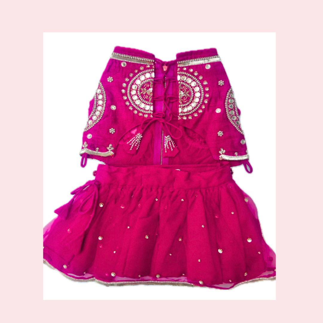 Vibrant Pink Mirror Work Dog Lehenga Choli - Festive Pet Wedding Dress