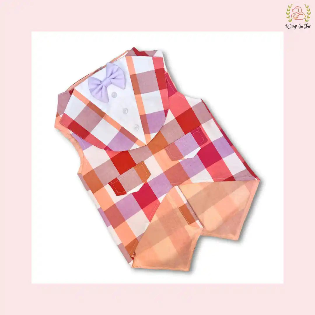 Vibrant Plum Plaid Dog Tuxedo Vest - Formal Wedding Suit