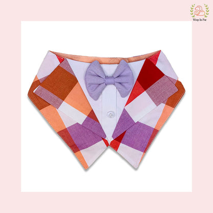 Vibrant Plum Plaid Tuxedo Style Dog Bandana - Wedding Accessory