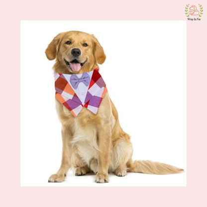Vibrant Plum Plaid Tuxedo Style Dog Bandana - Wedding Accessory