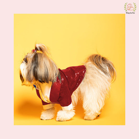 Vibrant Red Sequin Dog Tuxedo Jacket - Festive Formal Suit