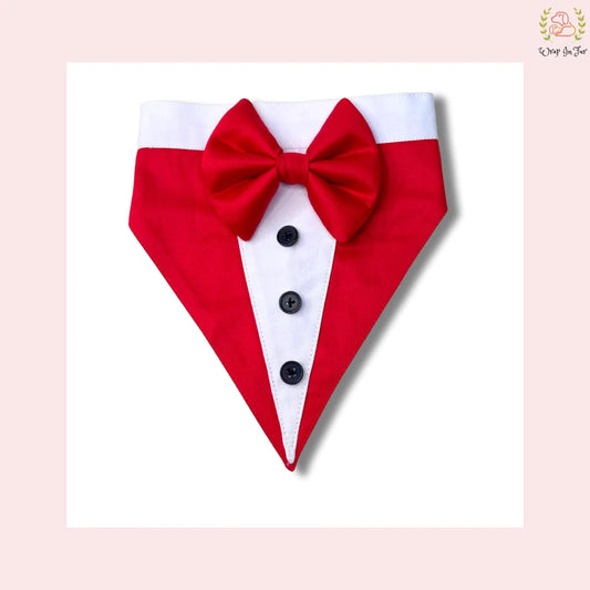 Vibrant Red Tuxedo Style Dog Bandana - Formal Wedding Accessory