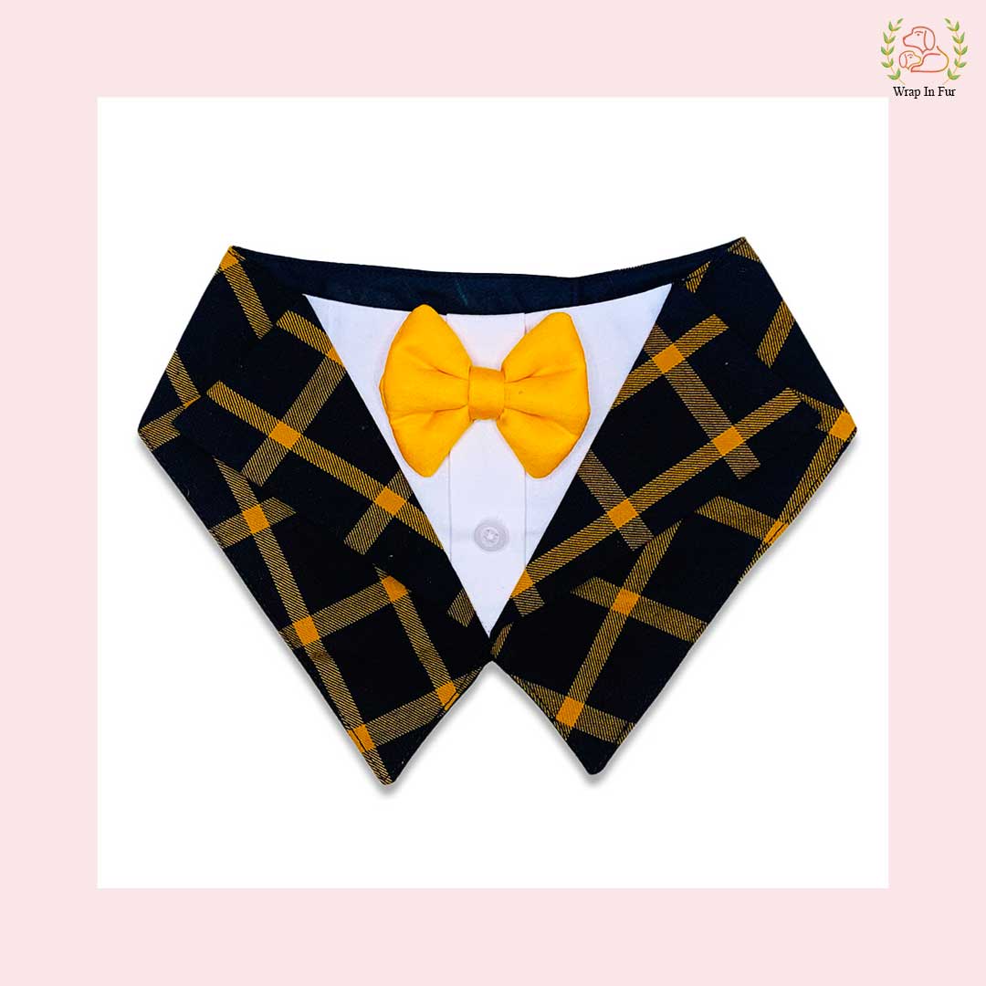 Vibrant Yellow Plaid Tuxedo Style Dog Bandana - Party Accessory