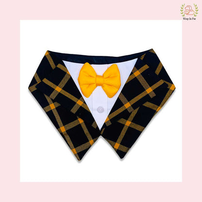 Vibrant Yellow Plaid Tuxedo Style Dog Bandana - Party Accessory