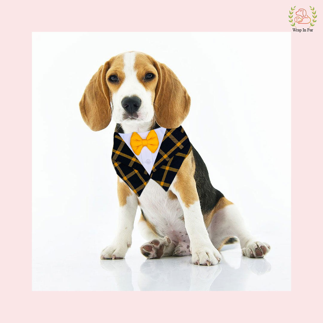 Vibrant Yellow Plaid Tuxedo Style Dog Bandana - Party Accessory