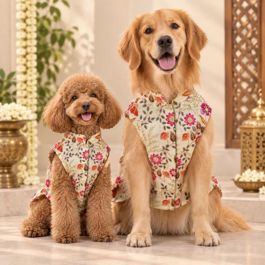 White Floral Dog Sherwani