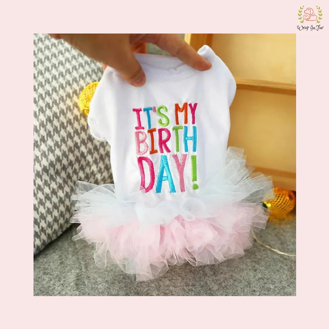 White T-Shirt Dog Princess Dress - Pastel Tutu Frock