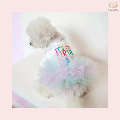 White T-Shirt Dog Princess Dress - Pastel Tutu Frock