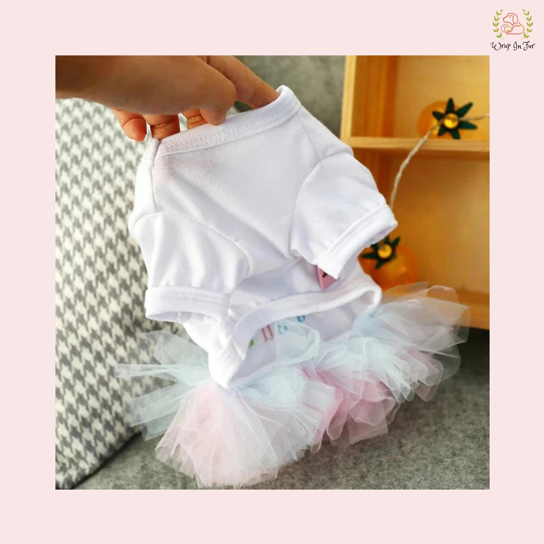 White T-Shirt Dog Princess Dress - Pastel Tutu Frock