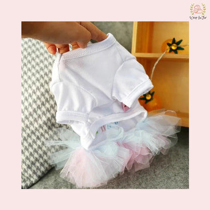 White T-Shirt Dog Princess Dress - Pastel Tutu Frock
