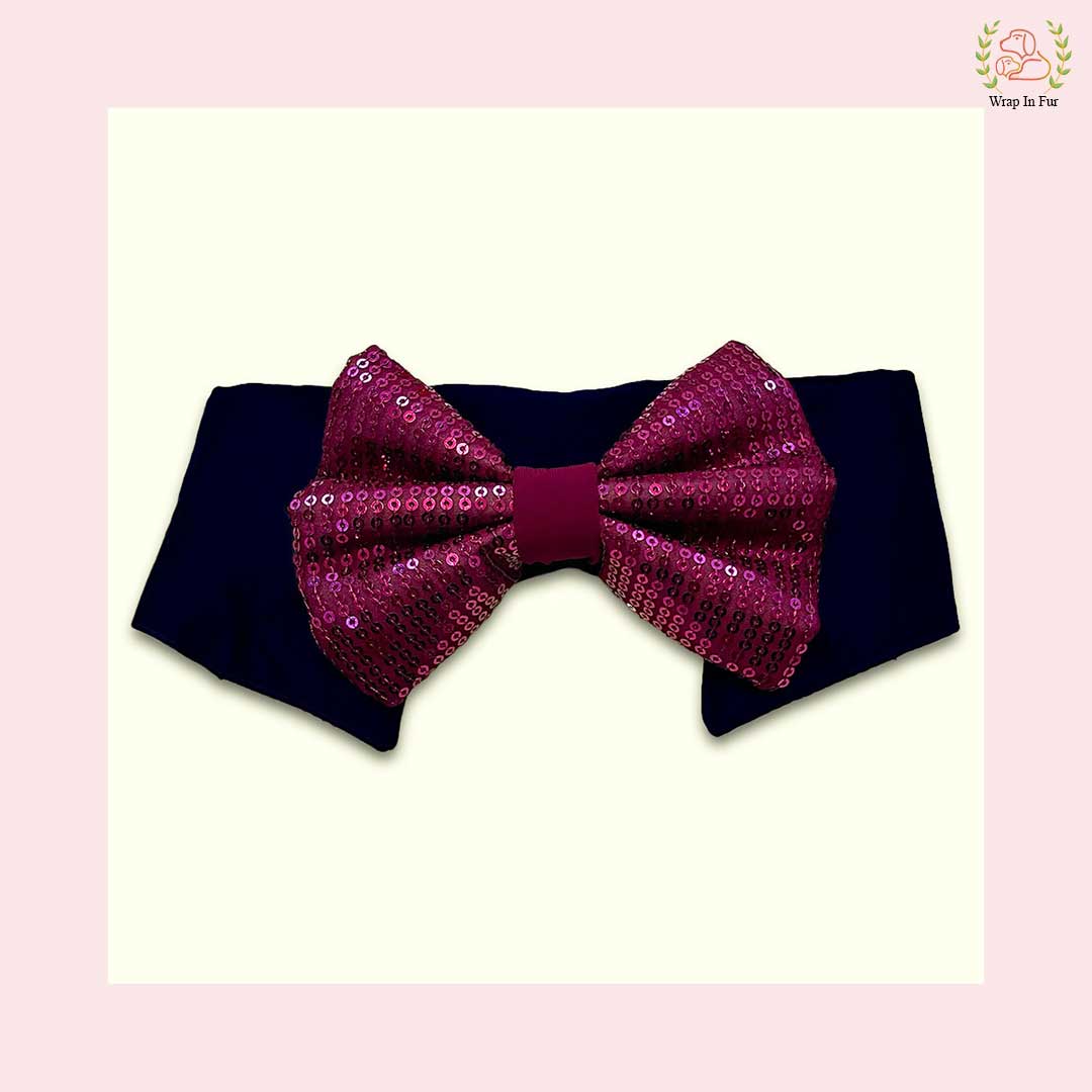 Wine Burgundy Sequin Dog Bow & Collar Set - Luxury Holiday Pet Accessory