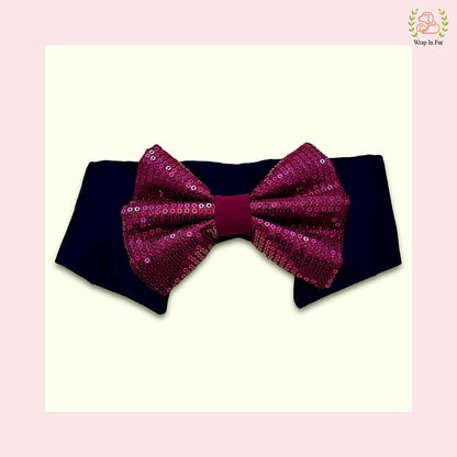 Wine Burgundy Sequin Dog Bow & Collar Set - Luxury Holiday Pet Accessory