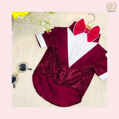 Wine Sequin Dog Tuxedo Jacket - Premium Wedding Formal Suit