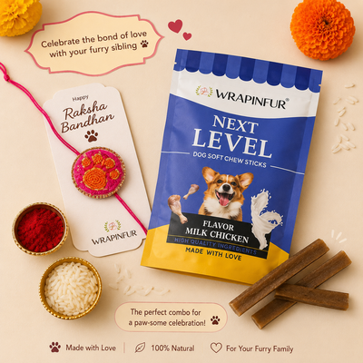 Dog Rakhi Gift Box with Milk Chicken Chew Sticks