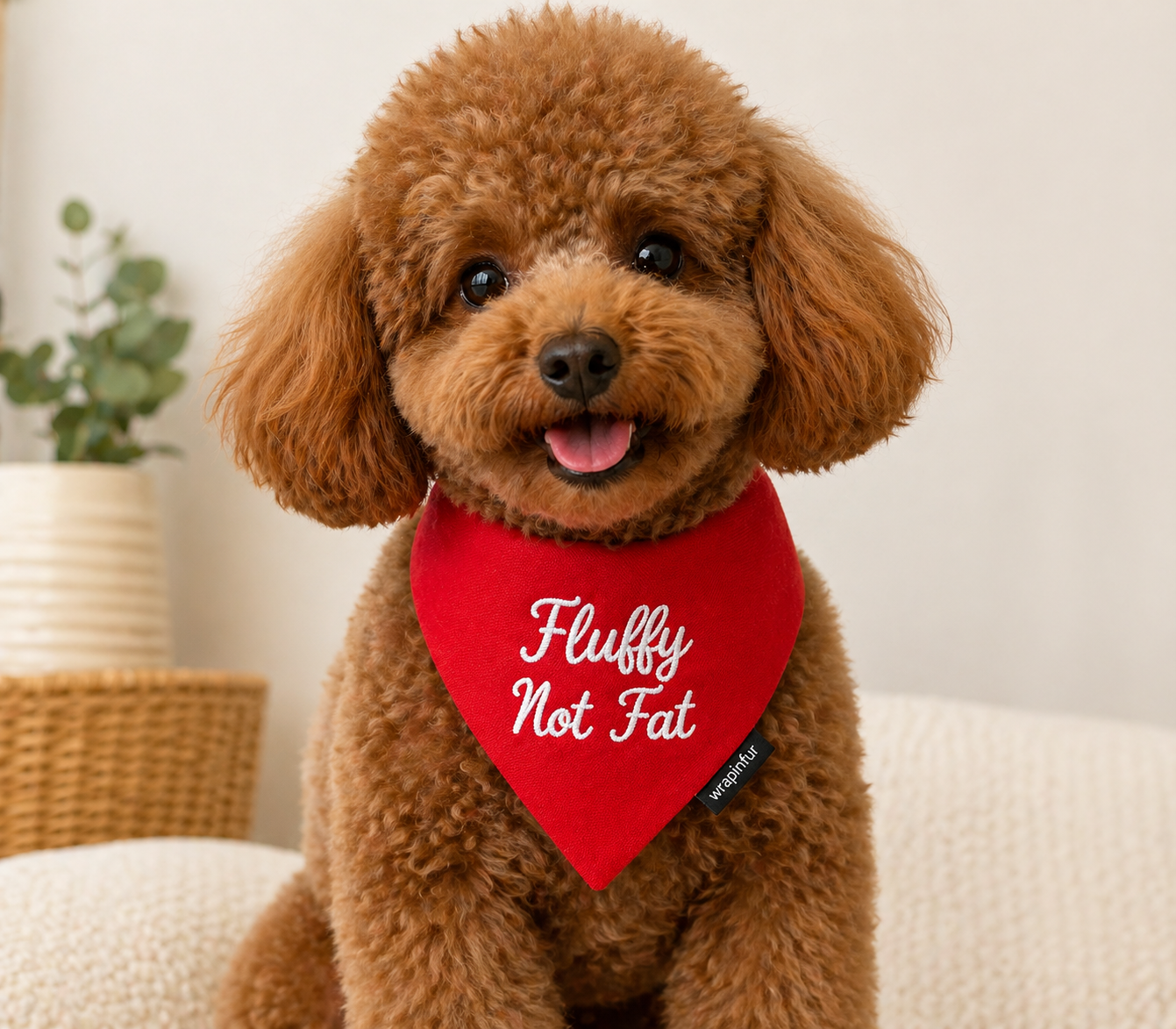 Wrapinfur Red Fluffy  Embroidery Bandana