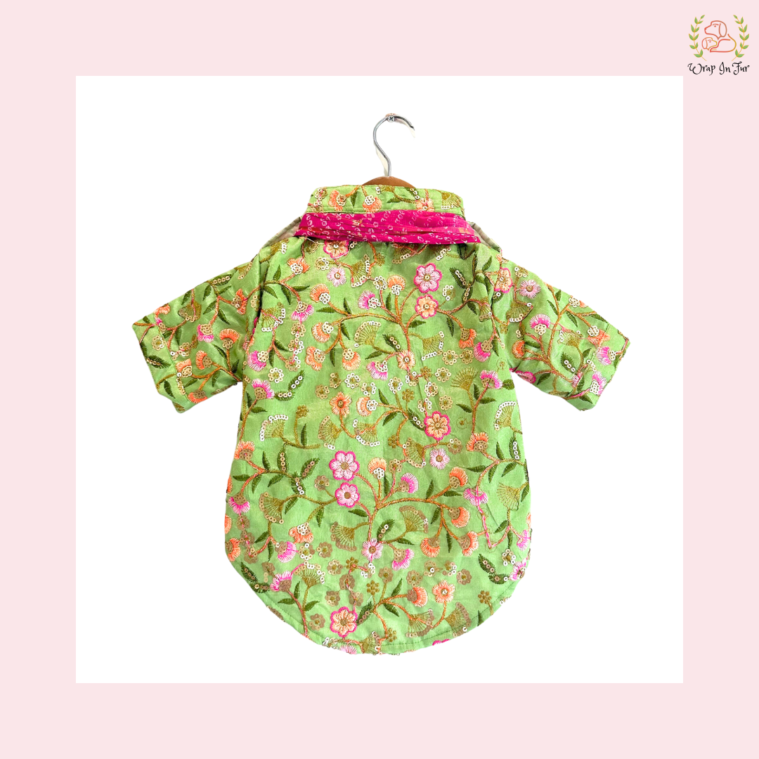 Mint Floral Dog Kurta With Dupatta