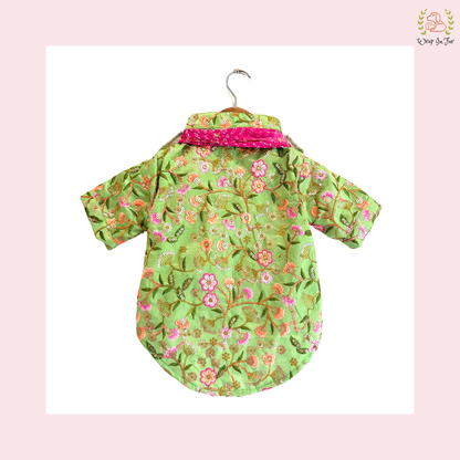 Mint Floral Dog Kurta With Dupatta