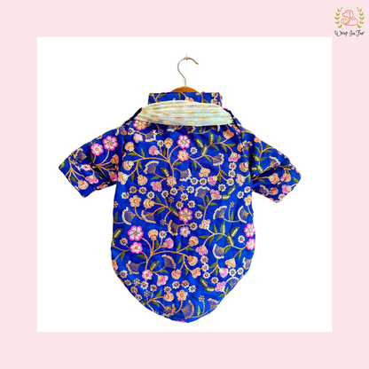 Blue Floral Dog Kurta With Dupatta